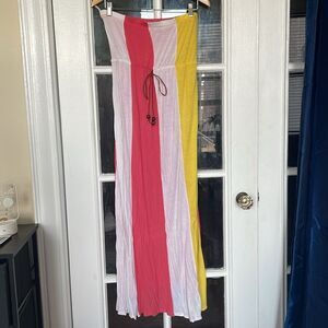 3/$15 Summer casual long maxi dress strapless pink white yellow boho beach